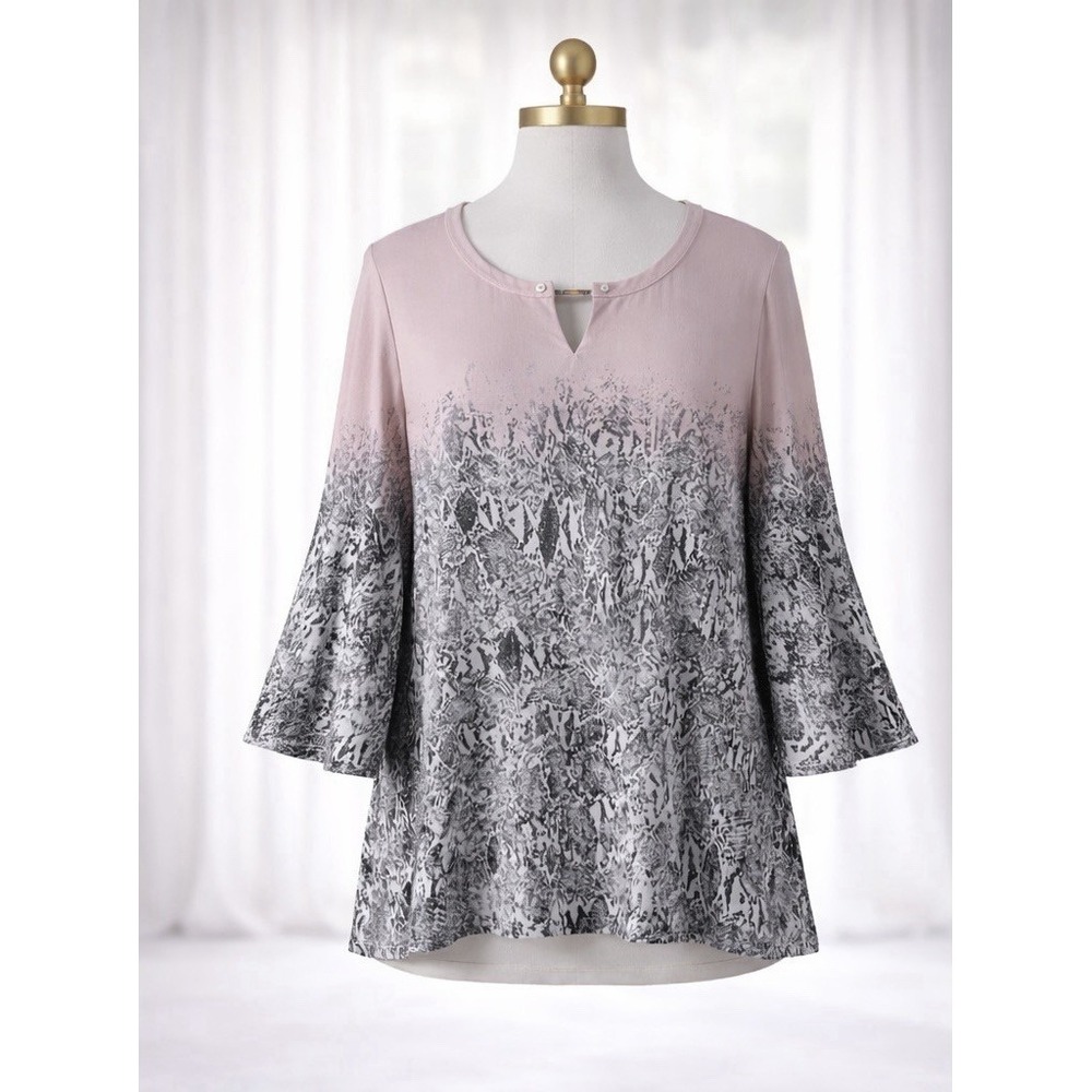 Calvin Klein Popover Too Blouse 2X Keyhole Neck Bell Sleeve Office Flowy Size 2x